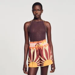 Mulheres Sandro Paris Top De Malha Com Strass