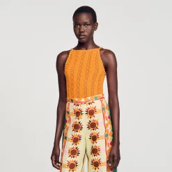 Mulheres Sandro Paris Top De Malha Com Strass