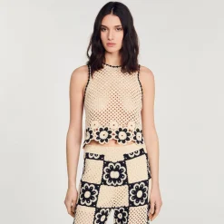 Mulheres Sandro Paris Top De Malha De Croche