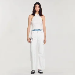 Mulheres Sandro Paris Top De Malha Decorado Com Perolas