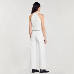 Mulheres Sandro Paris Top De Malha Decorado Com Perolas