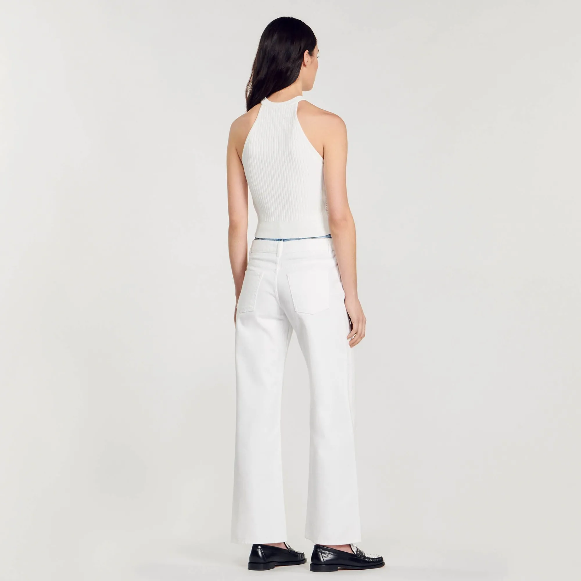 Mulheres Sandro Paris Top De Malha Decorado Com Perolas