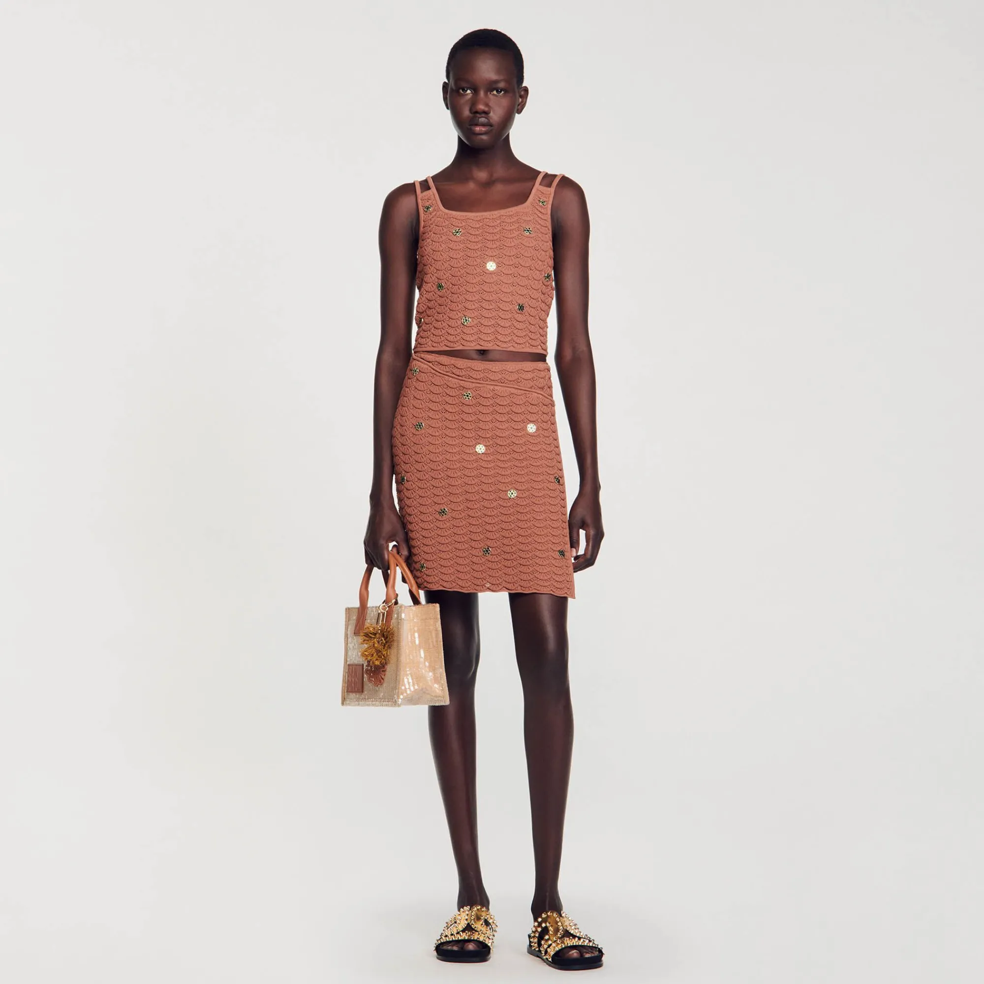 Mulheres Sandro Paris Top De Malha Em Pedacos