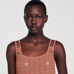 Mulheres Sandro Paris Top De Malha Em Pedacos