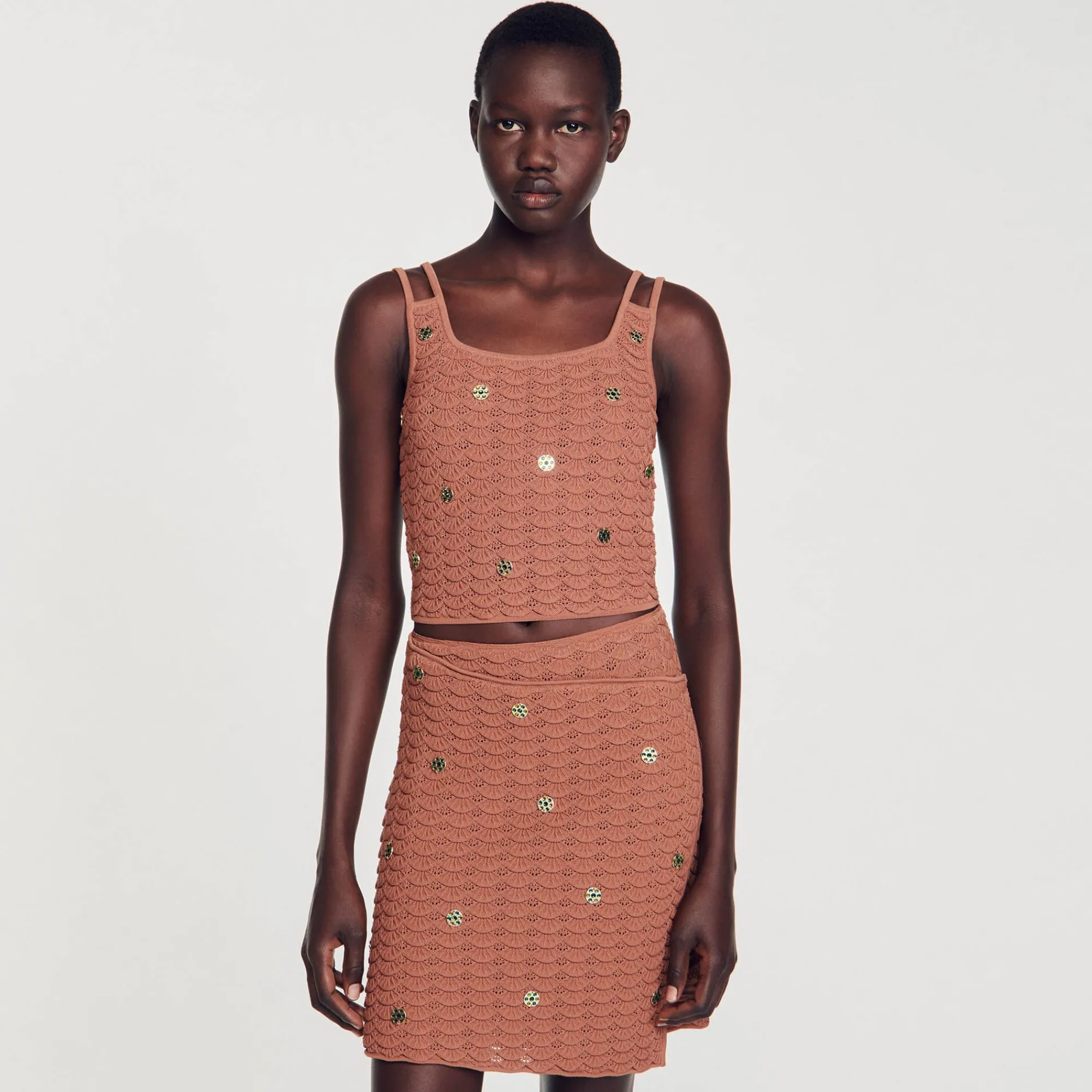 Mulheres Sandro Paris Top De Malha Em Pedacos