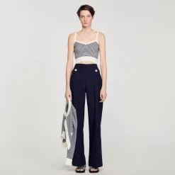 Mulheres Sandro Paris Top De Malha Listrado