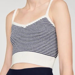 Mulheres Sandro Paris Top De Malha Listrado