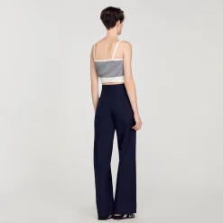 Mulheres Sandro Paris Top De Malha Listrado