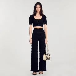 Mulheres Sandro Paris Top De Malha Recortada