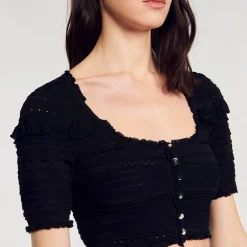 Mulheres Sandro Paris Top De Malha Recortada