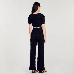 Mulheres Sandro Paris Top De Malha Recortada