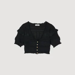 Mulheres Sandro Paris Top De Malha Recortada