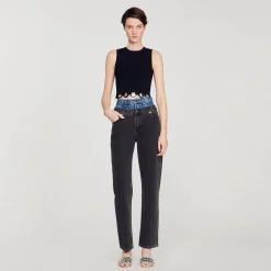 Mulheres Sandro Paris Top De Malha Recortada