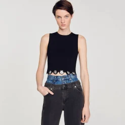 Mulheres Sandro Paris Top De Malha Recortada