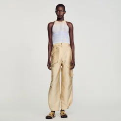 Mulheres Sandro Paris Top De Malha Recortada