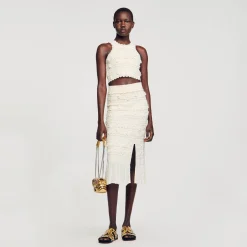 Mulheres Sandro Paris Top De Malha Recortada