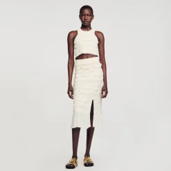 Mulheres Sandro Paris Top De Malha Recortada