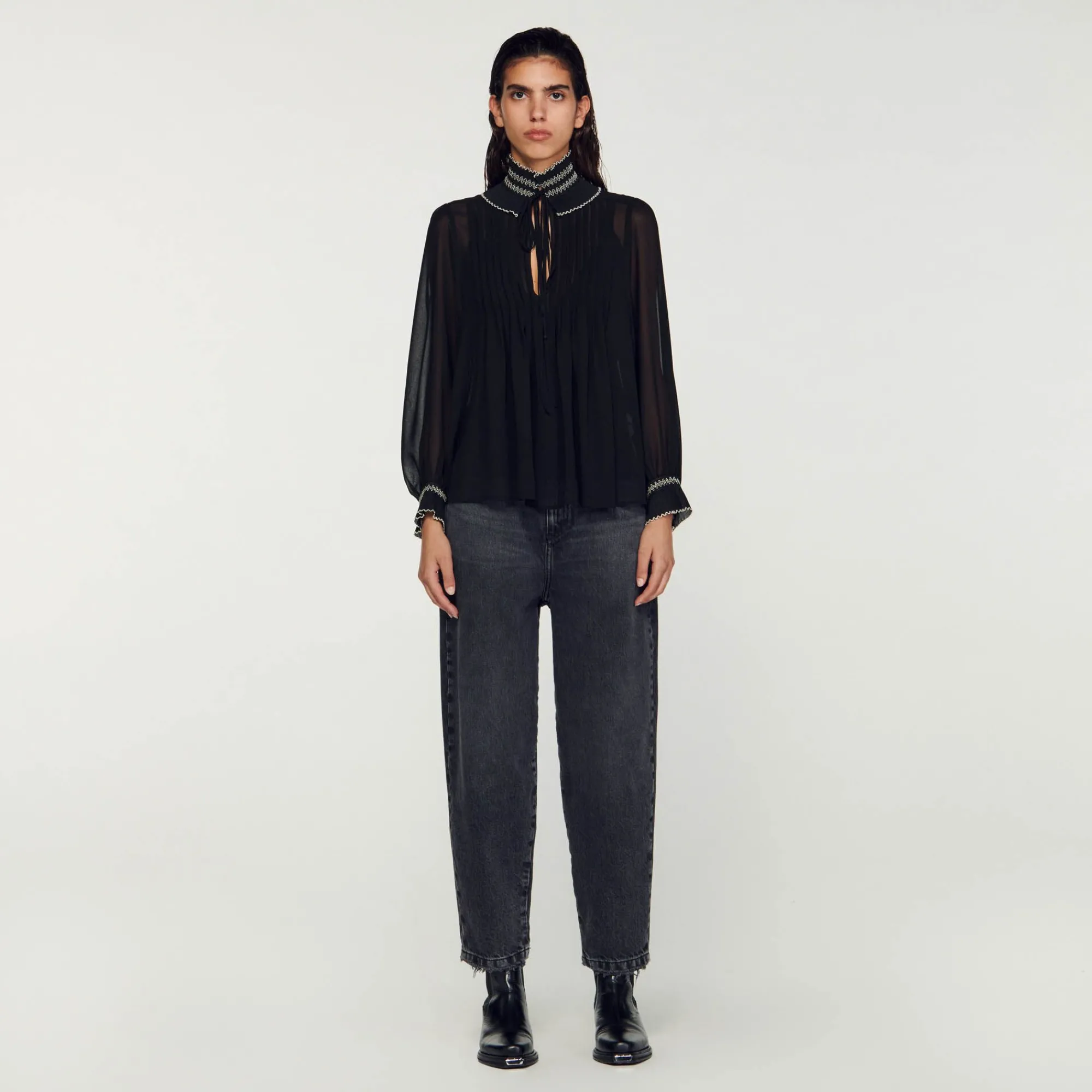 Mulheres Sandro Paris Top De Musselina