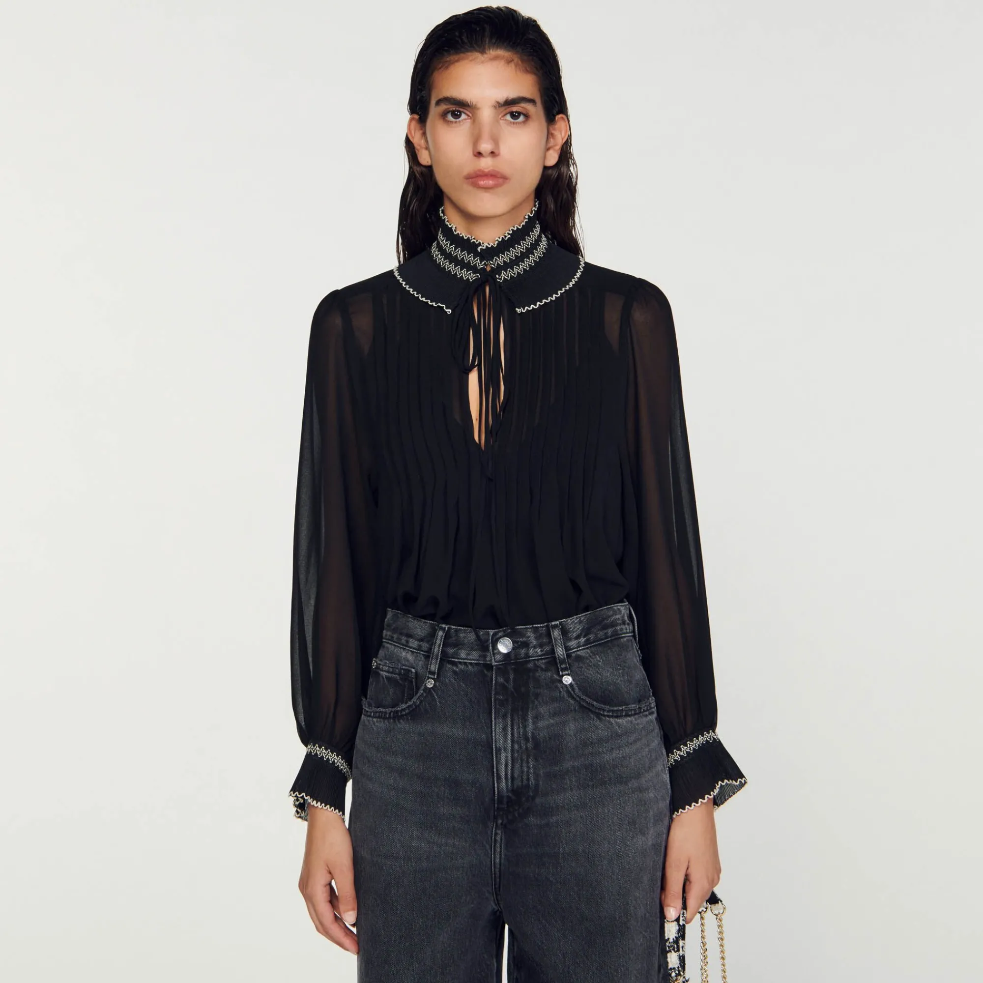 Mulheres Sandro Paris Top De Musselina