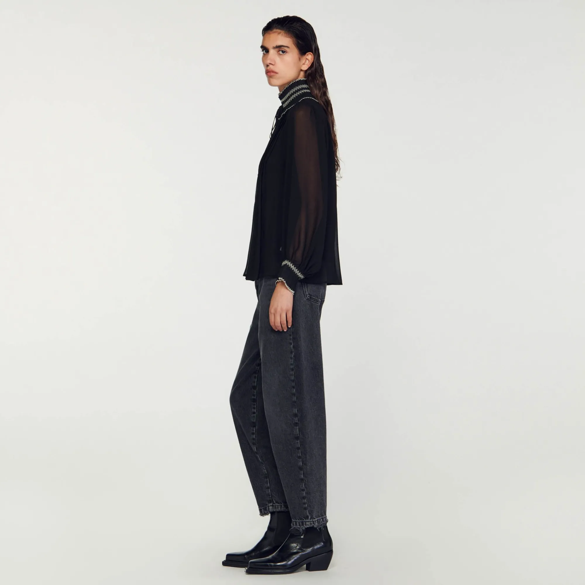 Mulheres Sandro Paris Top De Musselina