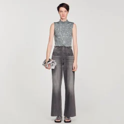 Mulheres Sandro Paris Top Franzido De Lantejoulas