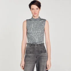 Mulheres Sandro Paris Top Franzido De Lantejoulas