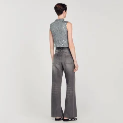 Mulheres Sandro Paris Top Franzido De Lantejoulas