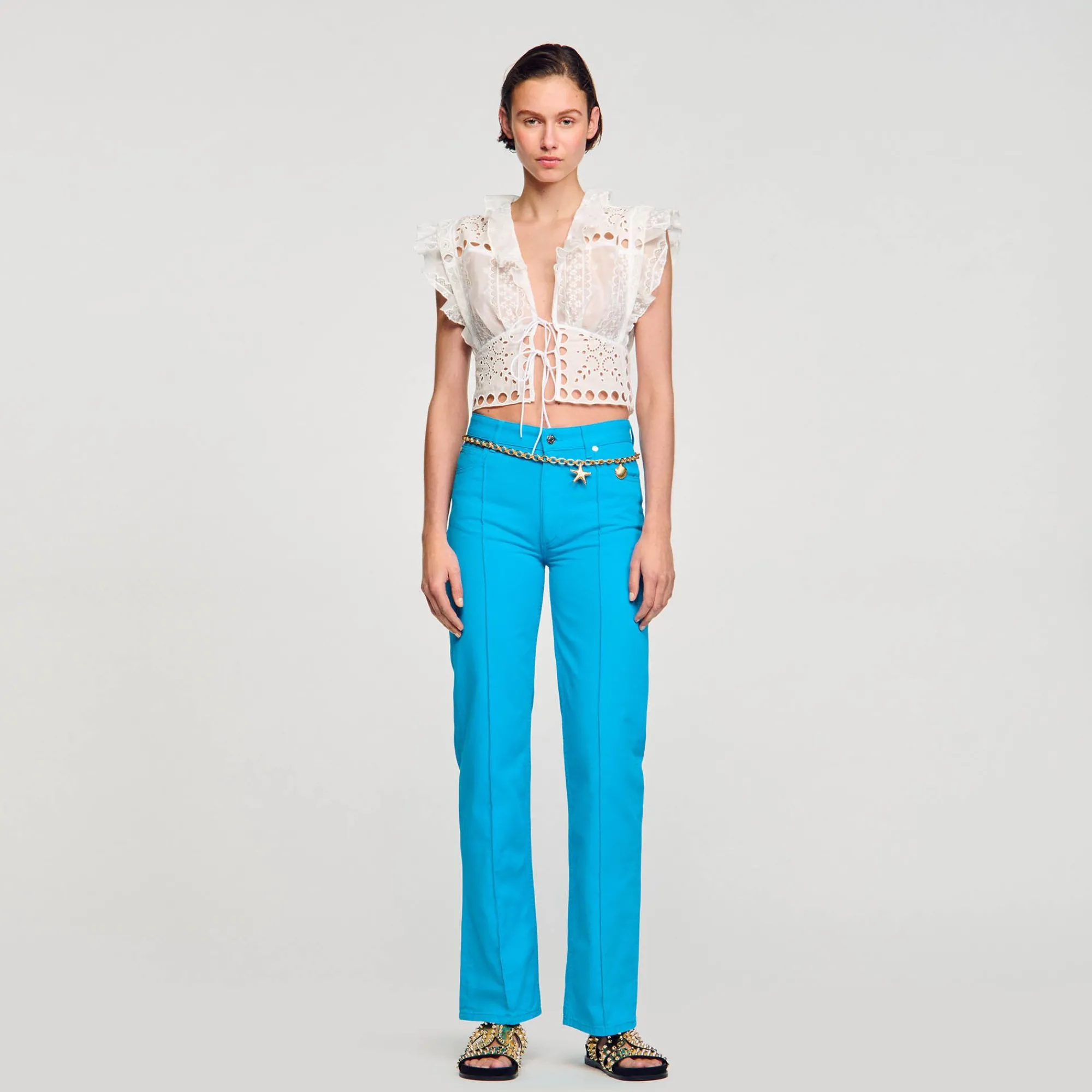 Mulheres Sandro Paris Top Recortado Com Babados