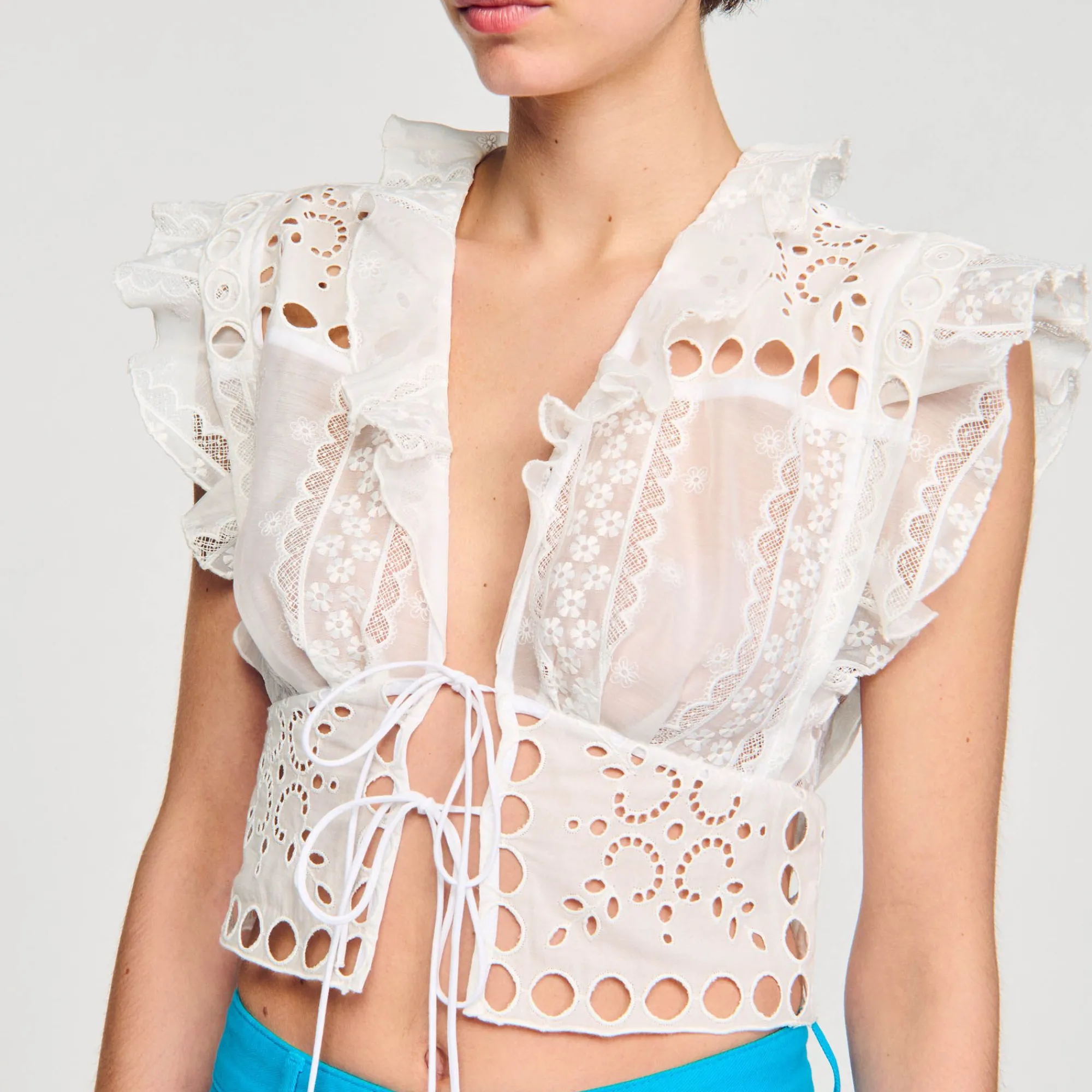 Mulheres Sandro Paris Top Recortado Com Babados