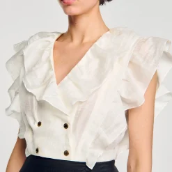 Mulheres Sandro Paris Top Recortado Com Babados