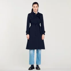 Mulheres Sandro Paris Trench Coat Com Insercao Plissada