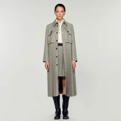Mulheres Sandro Paris Trench Coat Houndstooth