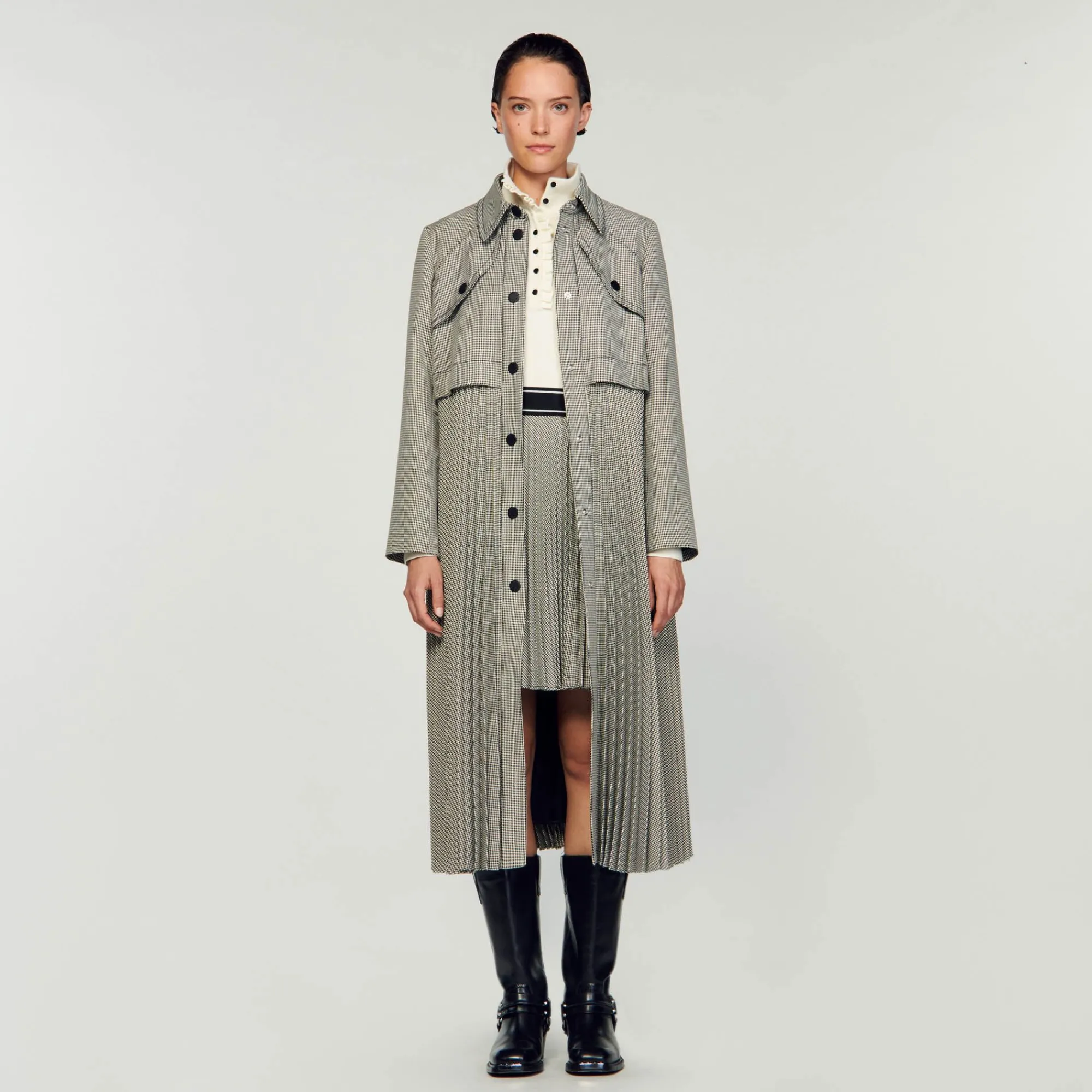 Mulheres Sandro Paris Trench Coat Houndstooth