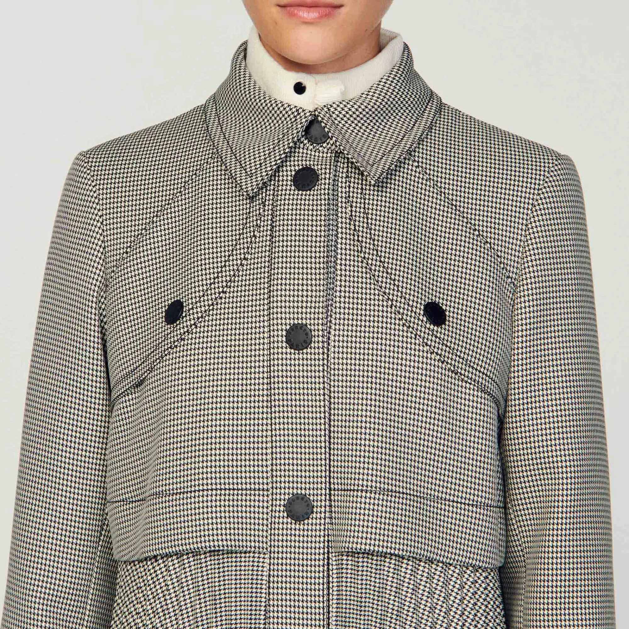 Mulheres Sandro Paris Trench Coat Houndstooth