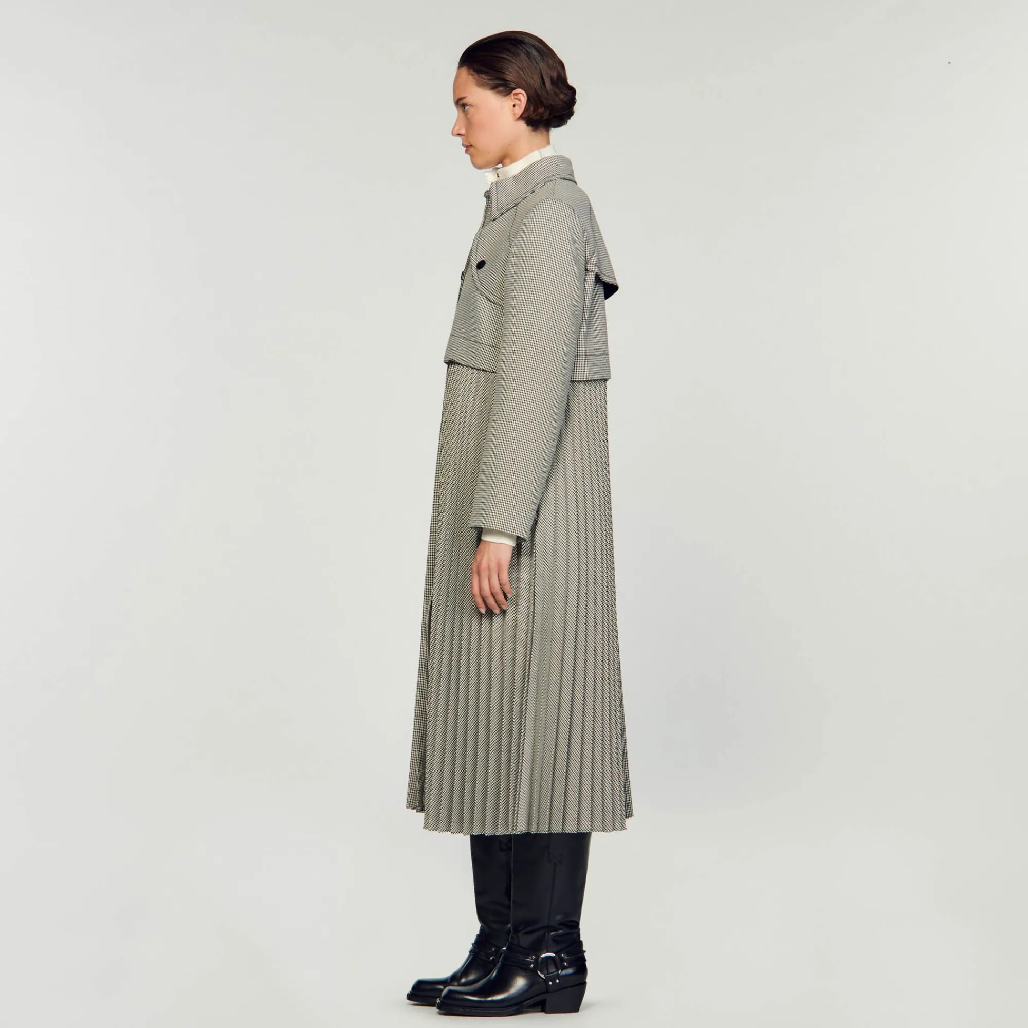 Mulheres Sandro Paris Trench Coat Houndstooth