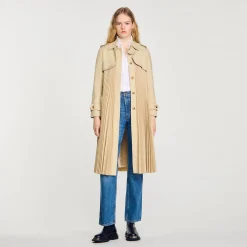 Mulheres Sandro Paris Trench Coat Plissado Com Cinto