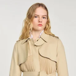 Mulheres Sandro Paris Trench Coat Plissado Com Cinto