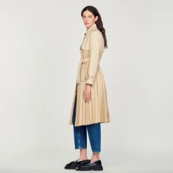 Mulheres Sandro Paris Trench Coat Plissado Com Cinto
