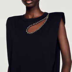 Mulheres Sandro Paris T-Shirt Com Strass E Abertura De Gota