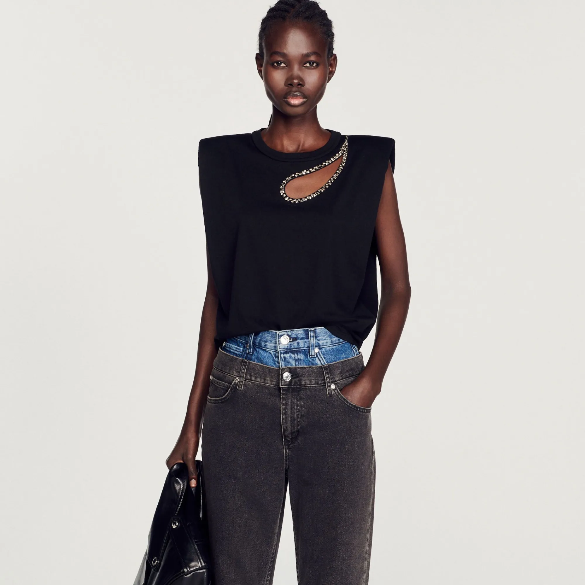 Mulheres Sandro Paris T-Shirt Com Strass E Abertura De Gota