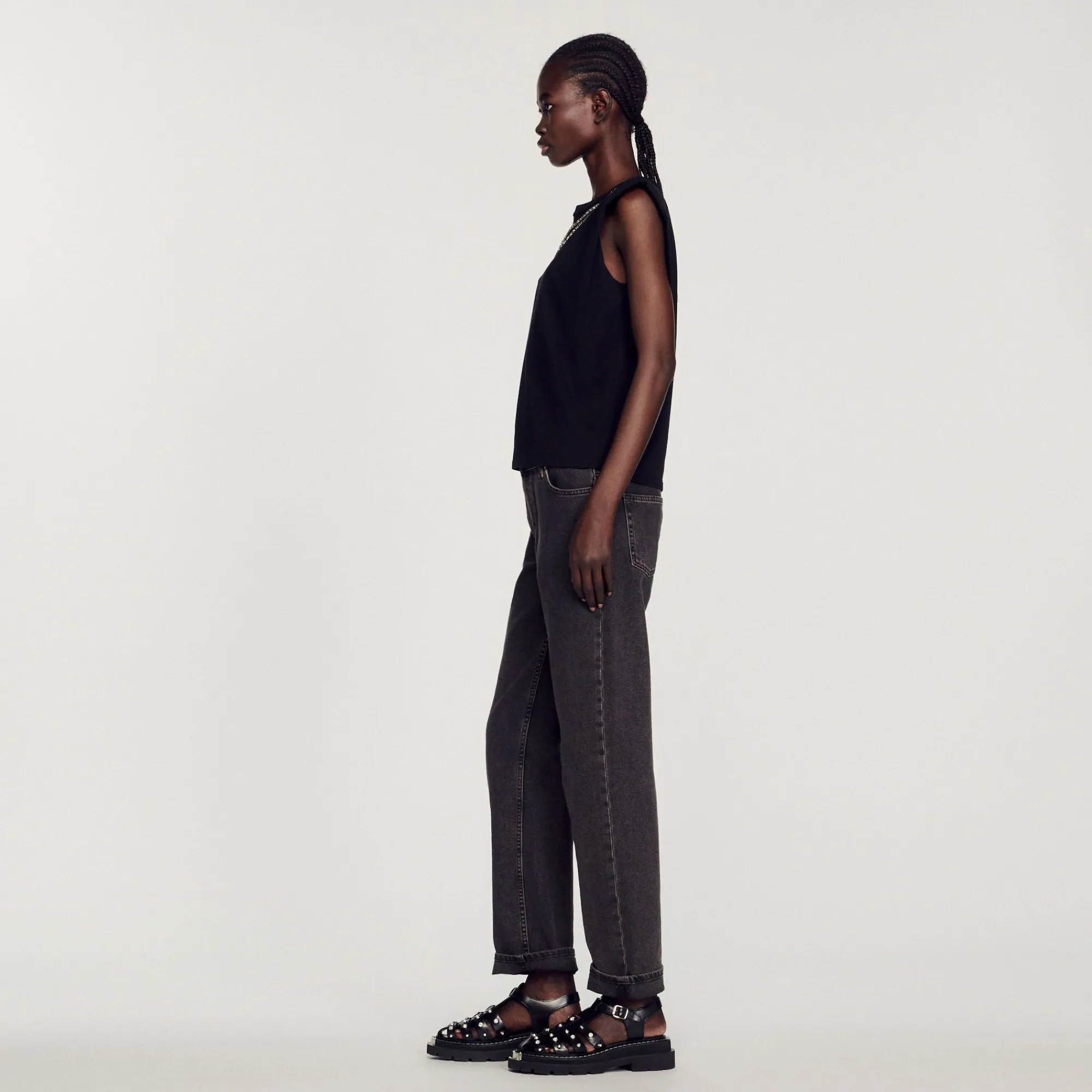 Mulheres Sandro Paris T-Shirt Com Strass E Abertura De Gota