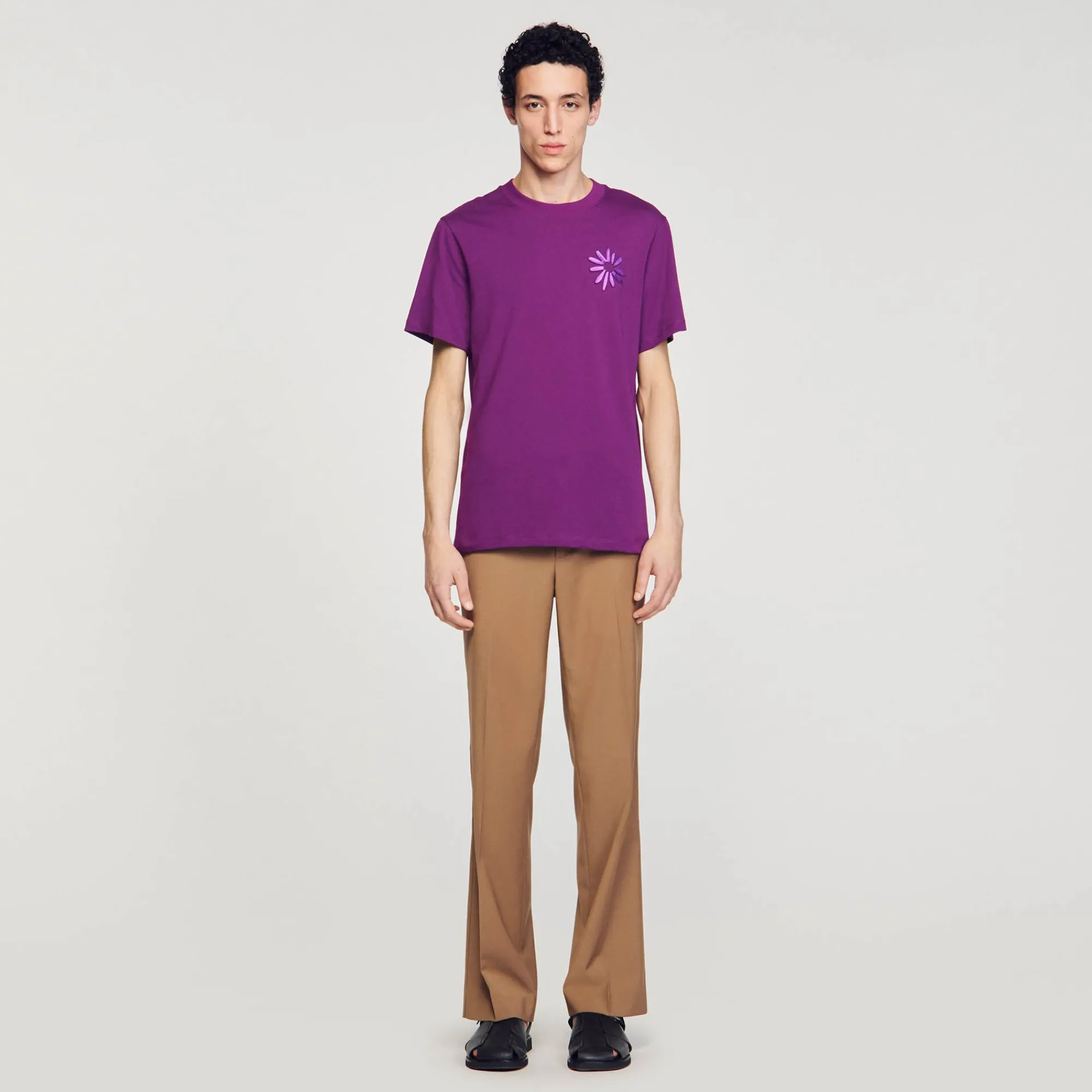 Homem Sandro Paris T-Shirt De Algodao Com Flor