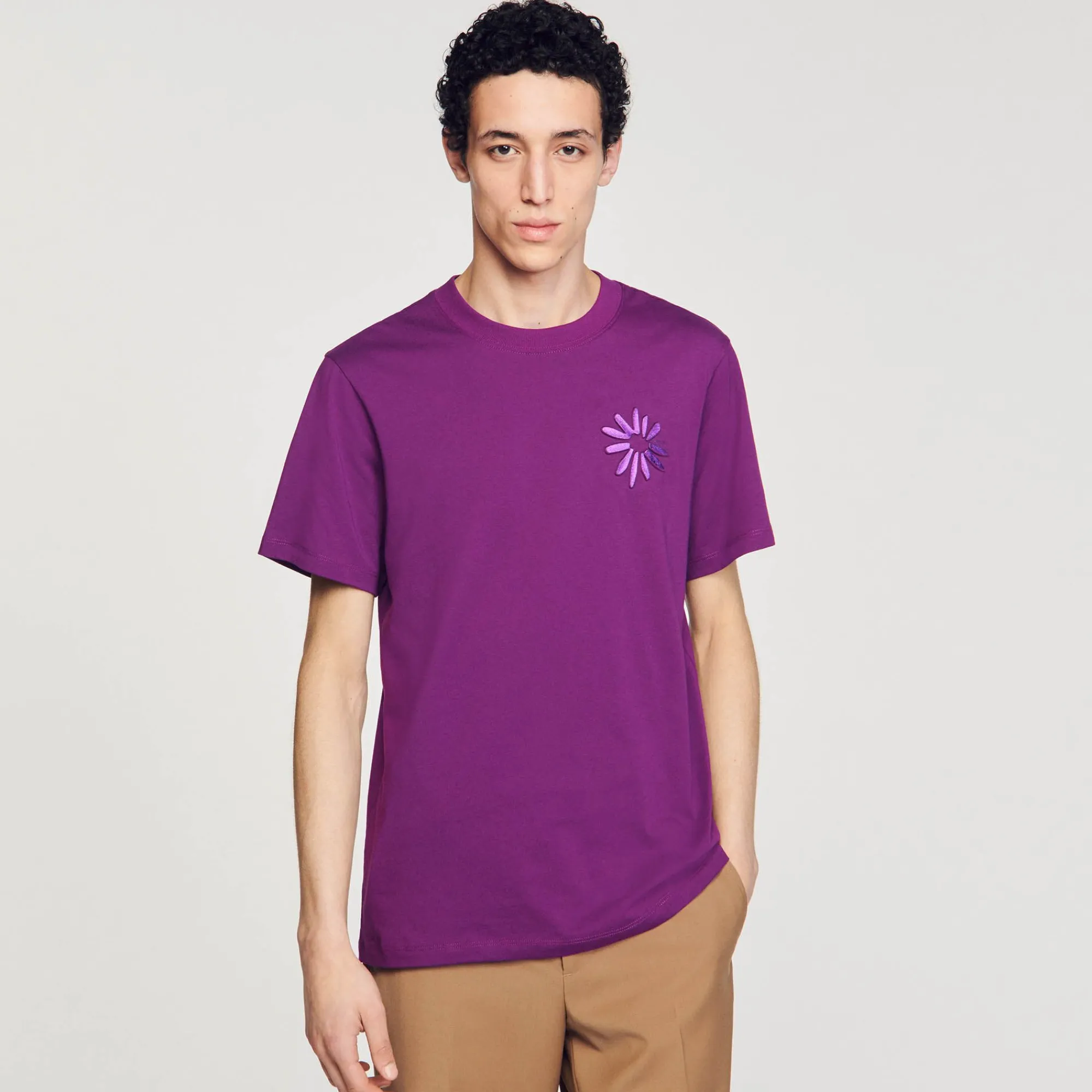 Homem Sandro Paris T-Shirt De Algodao Com Flor