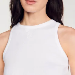 Mulheres Sandro Paris T-Shirt Sem Mangas Com Bordado