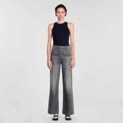 Mulheres Sandro Paris T-Shirt Sem Mangas Com Bordado