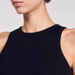 Mulheres Sandro Paris T-Shirt Sem Mangas Com Bordado