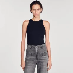 Mulheres Sandro Paris T-Shirt Sem Mangas Com Bordado