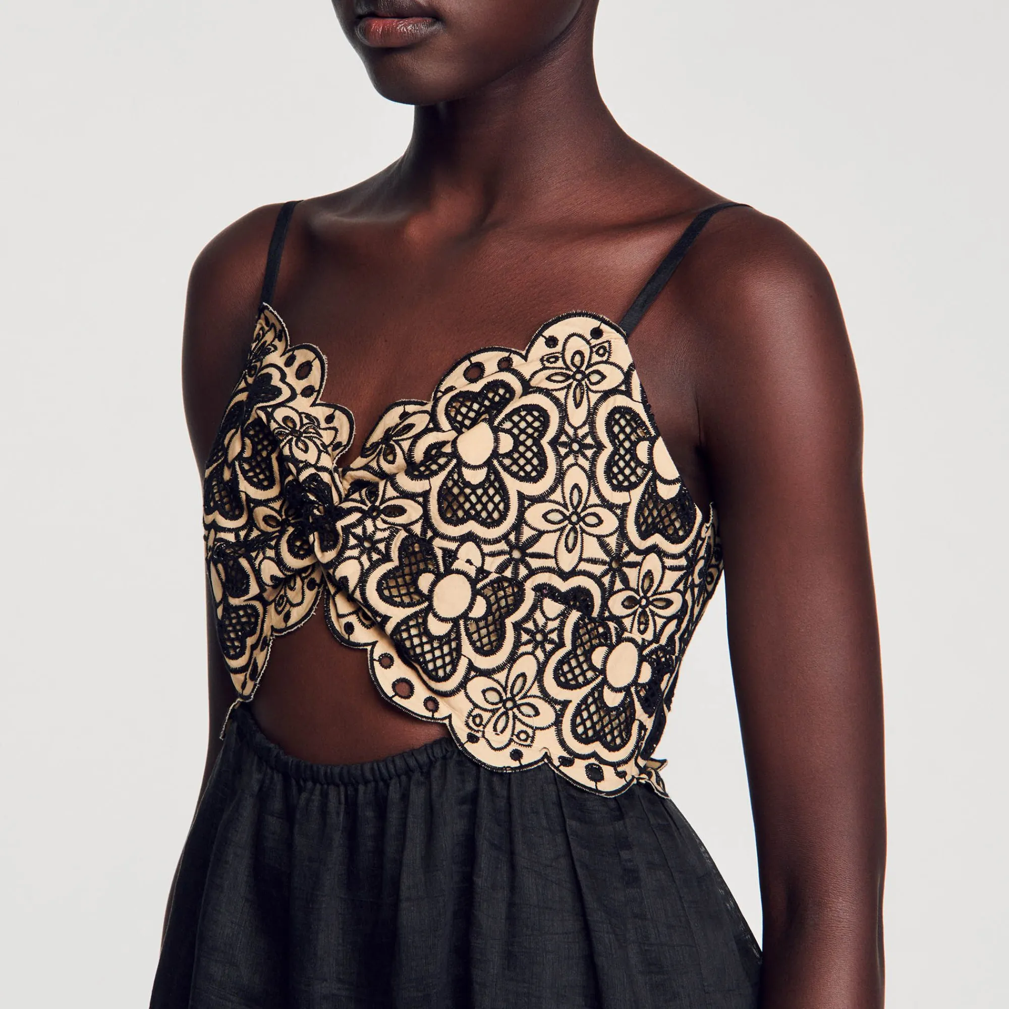 Mulheres Sandro Paris Vestido Bordado Em Dois Tons