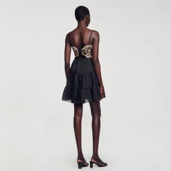 Mulheres Sandro Paris Vestido Bordado Em Dois Tons