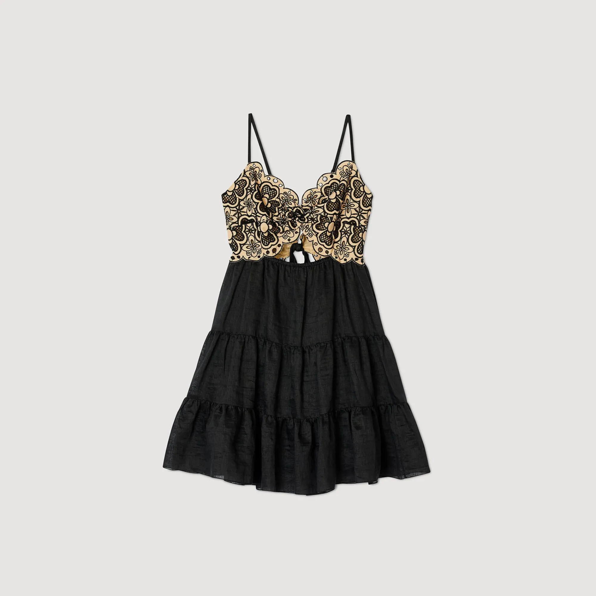 Mulheres Sandro Paris Vestido Bordado Em Dois Tons